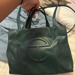 Telfar Dark Green Embossed Logo Tote